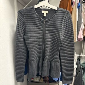 LOFT Charcoal Ribbed Peplum Cardigan